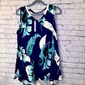 WNEEDU Women's‎ Size XL Sleeveless Tee Botanical Vneck Vacation Summer  New